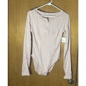 Free People Sloane Bodysuit Henley Knit Long Sleeve Pink Nectar Small NEW